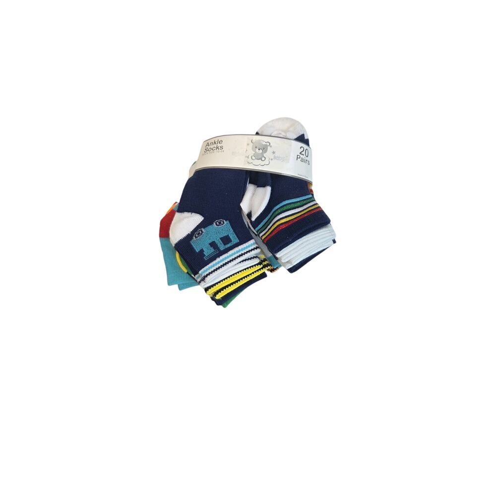 Toddler Boys Ankle Socks 20 Pairs Pack Vehicles Stripes Colorful Size 12-24M NWT